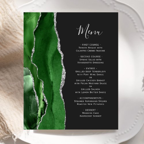 Budget Hunter Green Silver Agate Dark Wedding Menu