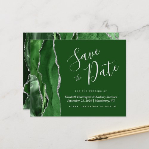 Budget Hunter Green Silver Agate Save the Date