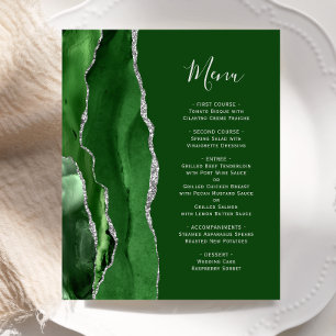 Budget Hunter Green Silver Agate Wedding Menu