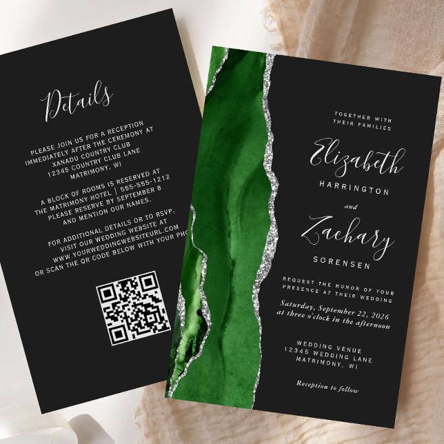 Budget Hunter Green Silver Dark QR Code Wedding (Creator Uploaded)