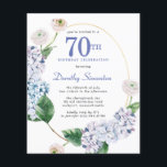 Budget Hydrangea Rose 70th Birthday Invitation<br><div class="desc">Blue hydrangea flowers and blush roses decorate a gold oval frame. An open and airy modern botanical.</div>