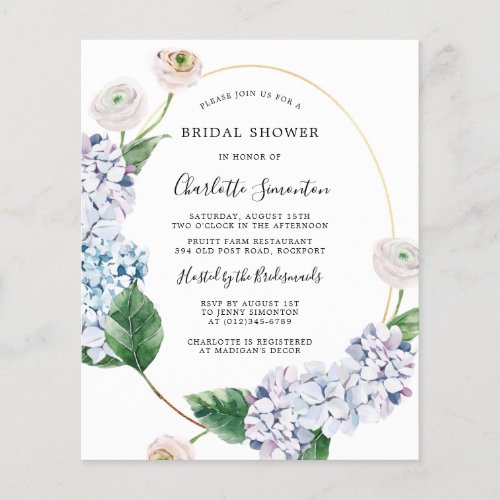Budget Hydrangea Rose Bridal Shower Invitation