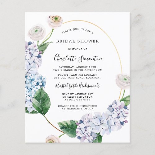 Budget Hydrangea Rose Bridal Shower Invitation