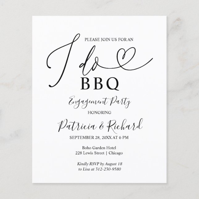 Budget I DO BBQ Engagement Party Announcement (Front)