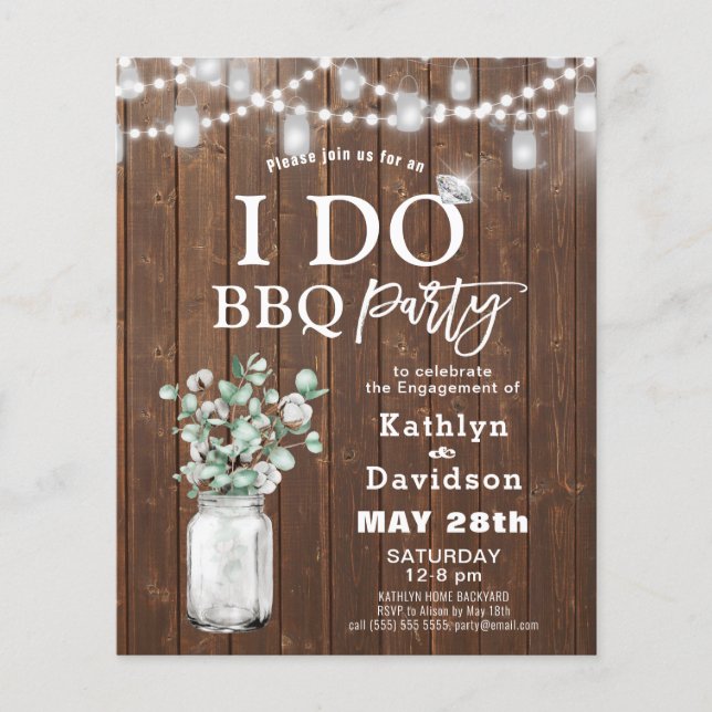 BUDGET I DO Engagement Eucalyptus BBQ Invitation Flyer (Front)