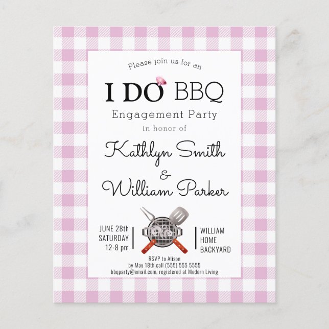 BUDGET I DO Engagement Pink Plaid BBQ Invitation (Front)