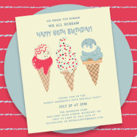 Budget Ice Cream Cone 60th Birthday Invitation