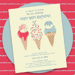 Budget Ice Cream Cone 90th Birthday Invitation<br><div class="desc">New for Summer 2024. Our Ice Cream,  You Scream We All Scream Happy 90th Birthday! Followed by three retro watercolor color ice cream cones with patriotic red,  white and blue ice cream and sprinkles.</div>
