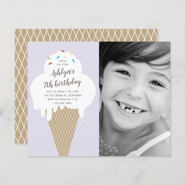 Budget Ice cream cone kids birthday invitation (Front/Back)