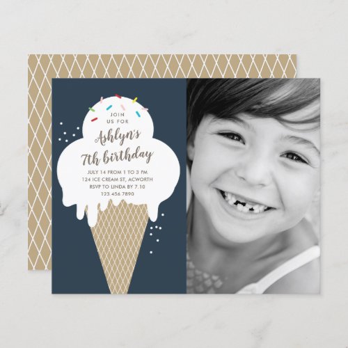 Budget Ice cream cone kids birthday invitation