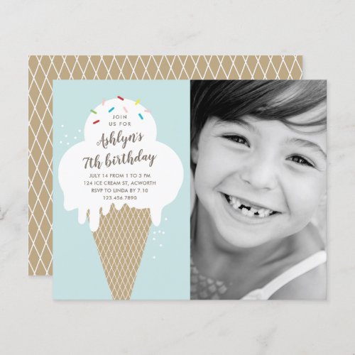 Budget Ice cream cone kids birthday invitation