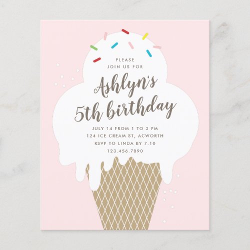 Budget Ice Cream Kids Birthday Party invitation