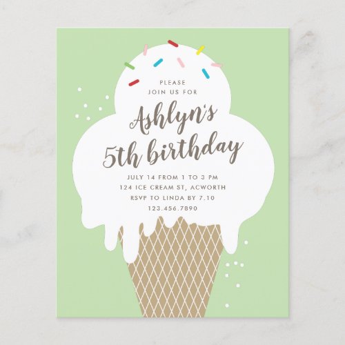 Budget Ice Cream Kids Birthday Party invitation