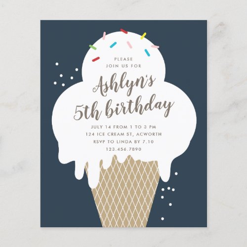 Budget Ice Cream Kids Birthday Party invitation