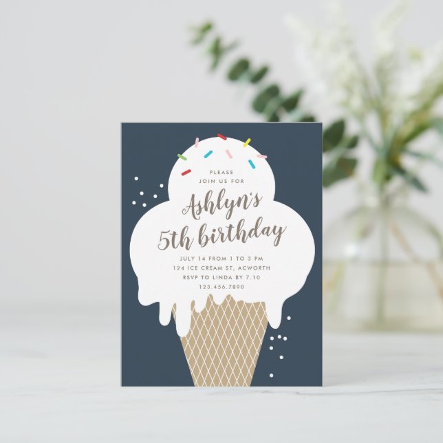 Budget Ice Cream Kids Birthday Party Invitation Postcard (Standing Front)