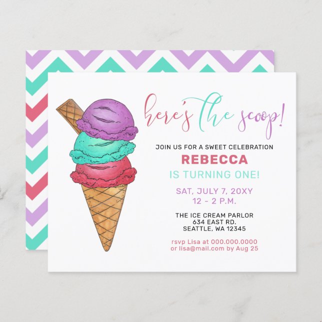 Budget Ice cream party Birthday invitation (Front/Back)