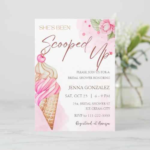 Budget Ice Cream Scooped Up Pink Bridal Shower  Invitation