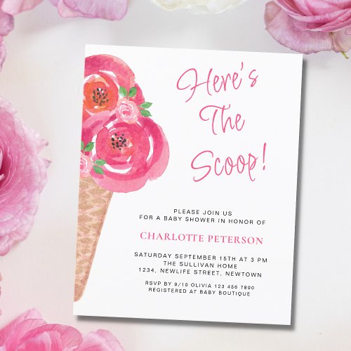 Budget Ice Cream Theme Girls Baby Shower Invite