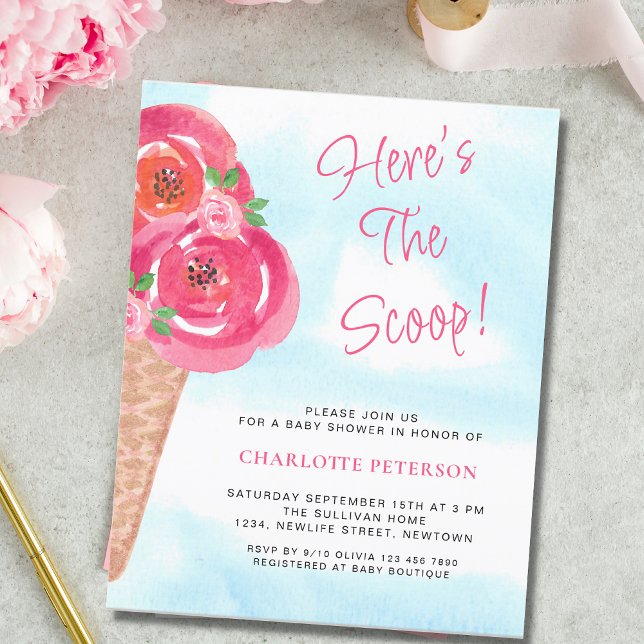 Budget Ice Cream Theme Girls Baby Shower Invite (Creator Uploaded)