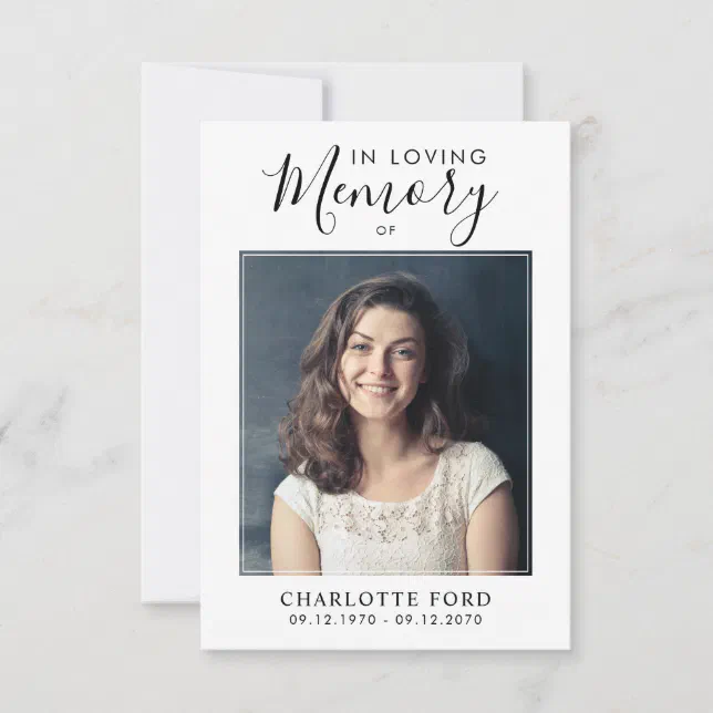 Budget In Loving Memory Photo Funeral Memorial Note Card | Zazzle