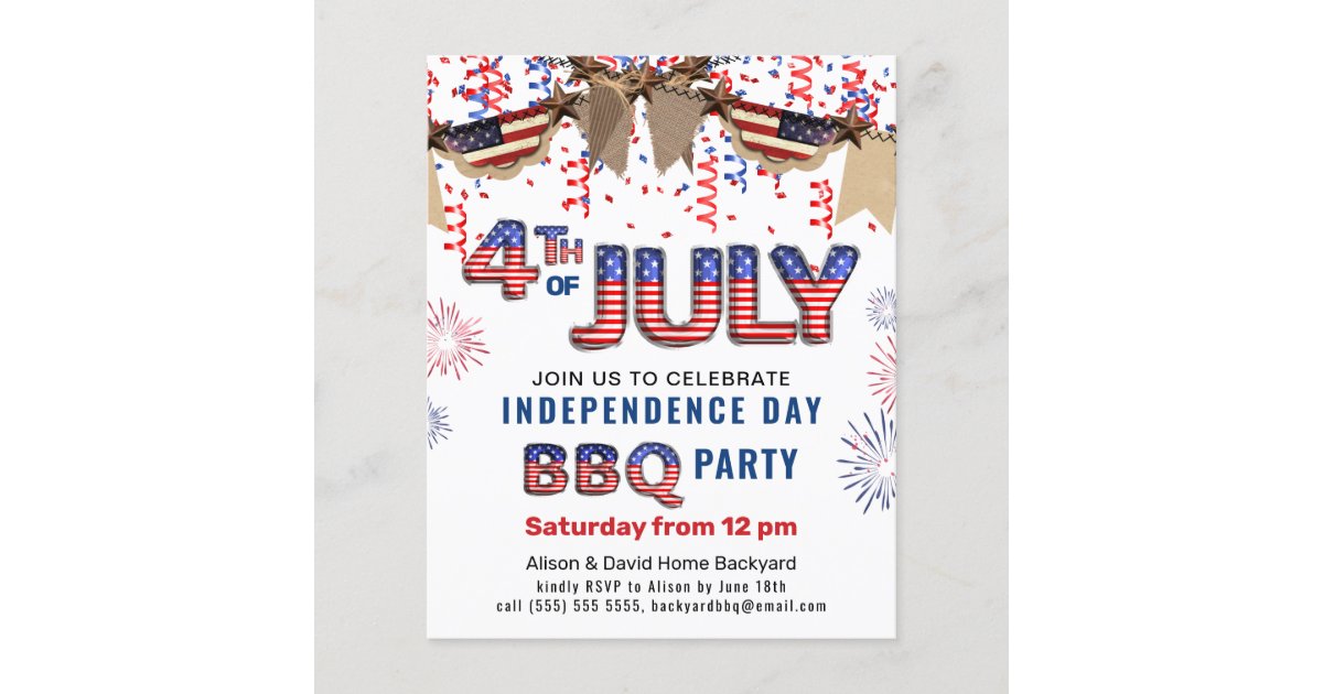 Budget Independence Day Fireworks Bbq Invitation 