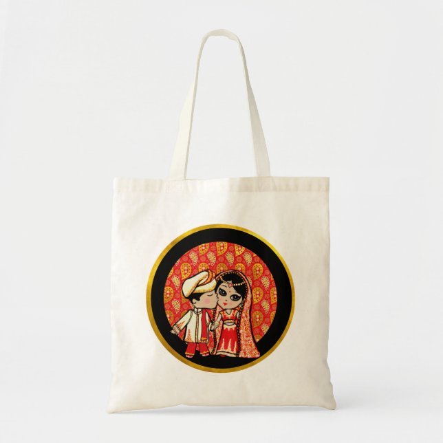 BUDGET Indian Bride Groom Wedding Couple Cute Tote Bag (Front)