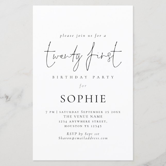 Budget Informal Script 21st Birthday Party Invite (Front)