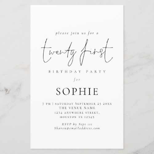 Budget Informal Script 21st Birthday Party Invite