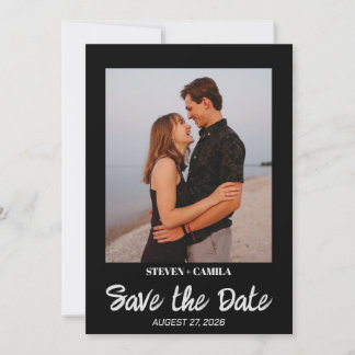 Budget Instant photo Black wedding save the date Invitation