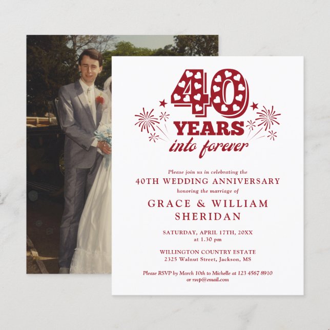 Budget Into Forever 40th Anniversary Photo Invite (Front/Back)