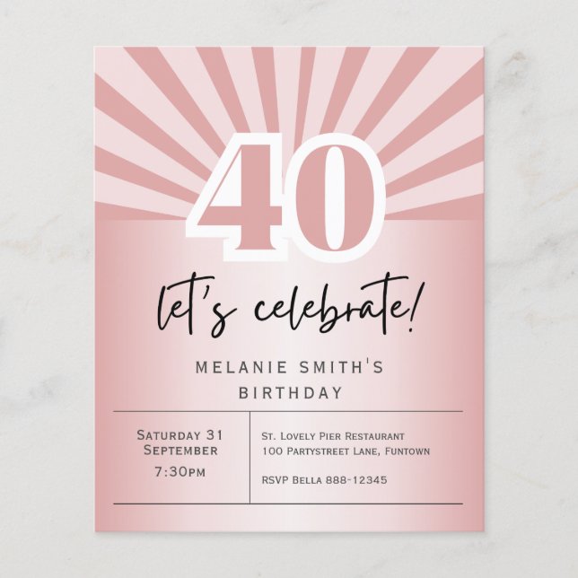 Budget Invitation 40th birthday party, retro rose Flyer (Front)