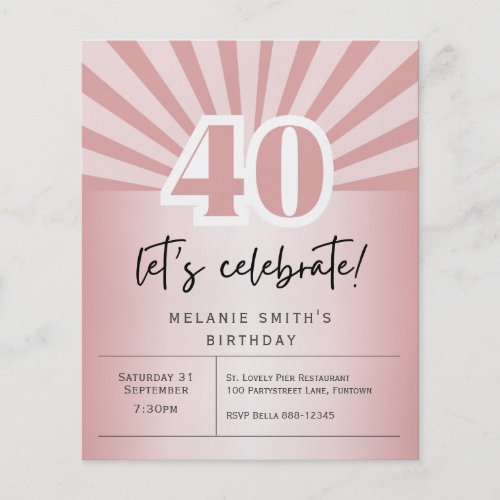 Budget Invitation 40th birthday party retro rose Flyer