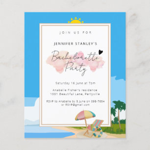 Budget invitation, Beach Bachelorette Hens Party Flyer