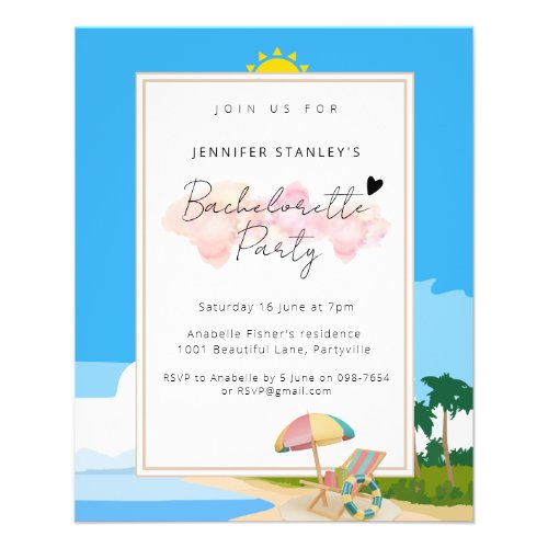 Budget invitation Beach Bachelorette Hens Party Flyer