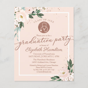 Budget Invitation Nursing School Grad Party Blush