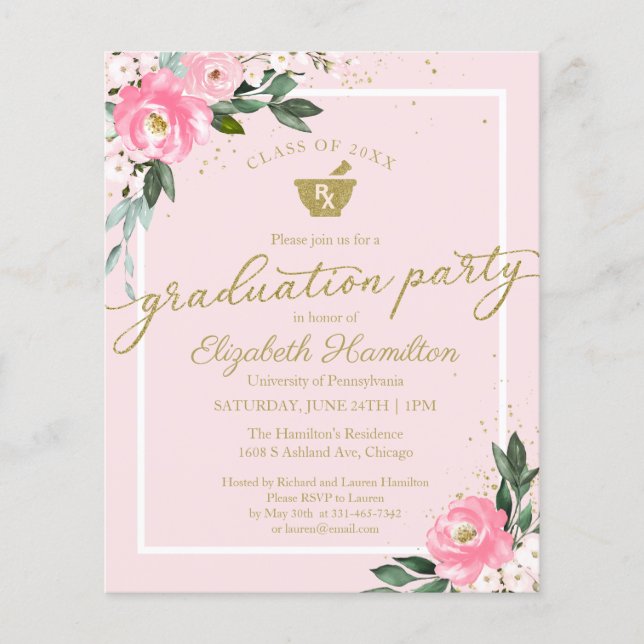 Budget Invitation Pharmacy Grad Party Floral (Front)