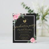 Budget Invitation Pharmacy Grad Party Floral Black (Standing Front)