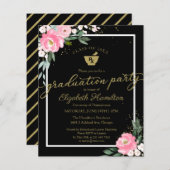 Budget Invitation Pharmacy Grad Party Floral Black (Front/Back)