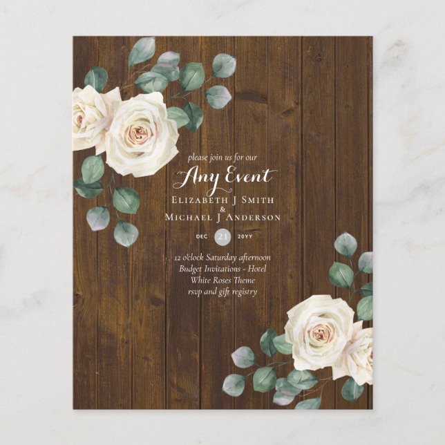 BUDGET INVITATIONS - ANY EVENT - White Roses Flyer (Front)