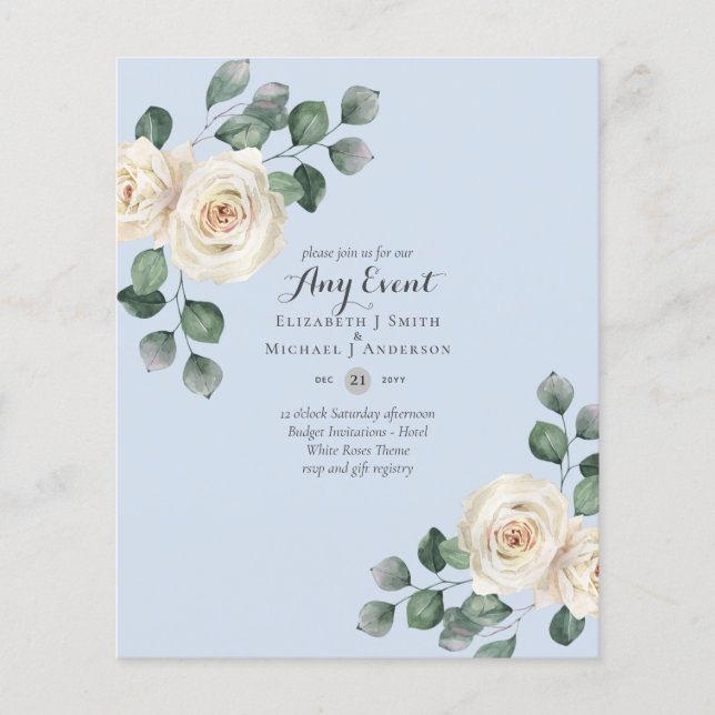 BUDGET INVITATIONS - ANY EVENT - White Roses Flyer (Front)
