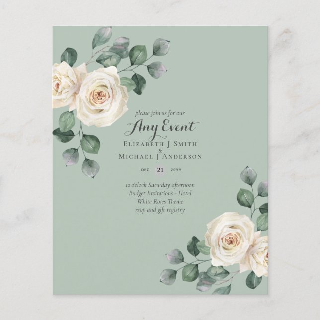 BUDGET INVITATIONS - ANY EVENT - White Roses Flyer (Front)