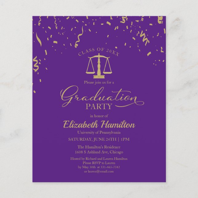 Budget Invitations Law School Graduation Party (Front)