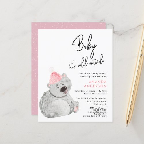 Budget its cold outside Bear Baby Shower Flyer