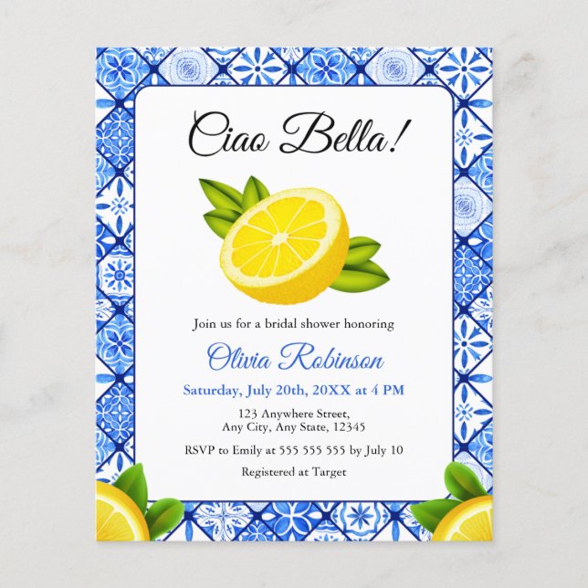 Budget Italian Ciao Bella Bridal Shower Invite  (Front)