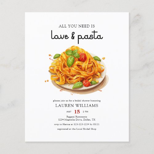 Budget Italian Love And Pasta Bridal Shower Invite
