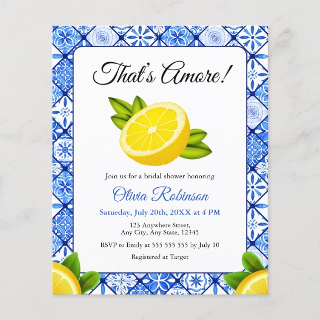 Budget Italian That's Amore Bridal Shower Invite  (Front)