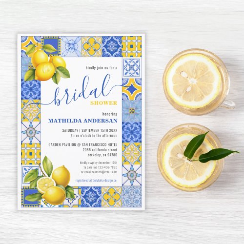 Budget Italian Tiles Lemon Summer Bridal Shower Invitation
