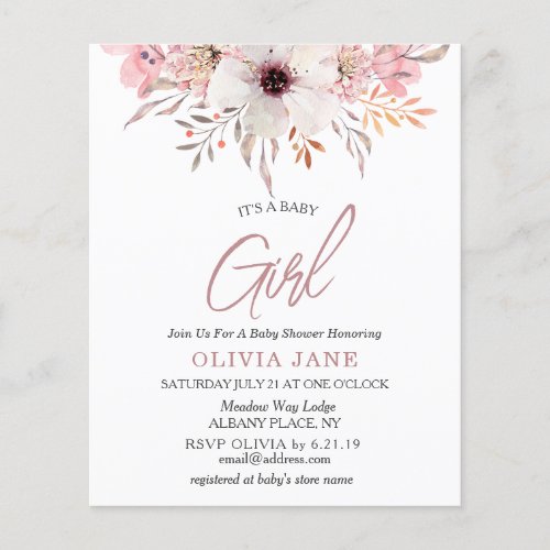 Budget Its A Baby Girl Baby Shower Invitation
