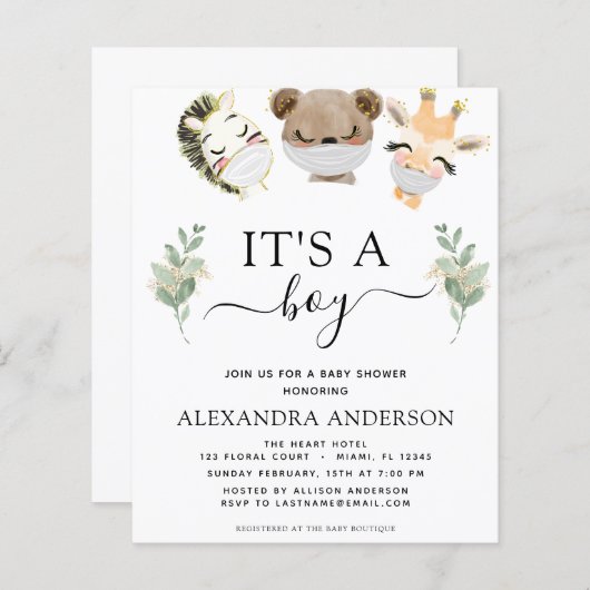 Budget It's a Boy Baby Shower Woodland Eucalyptus (Front/Back)