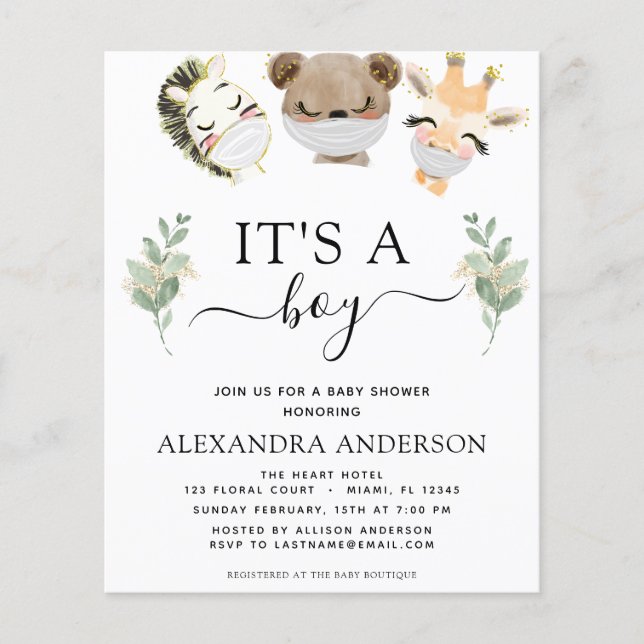 Budget It's a Boy Baby Shower Woodland Eucalyptus Flyer (Front)